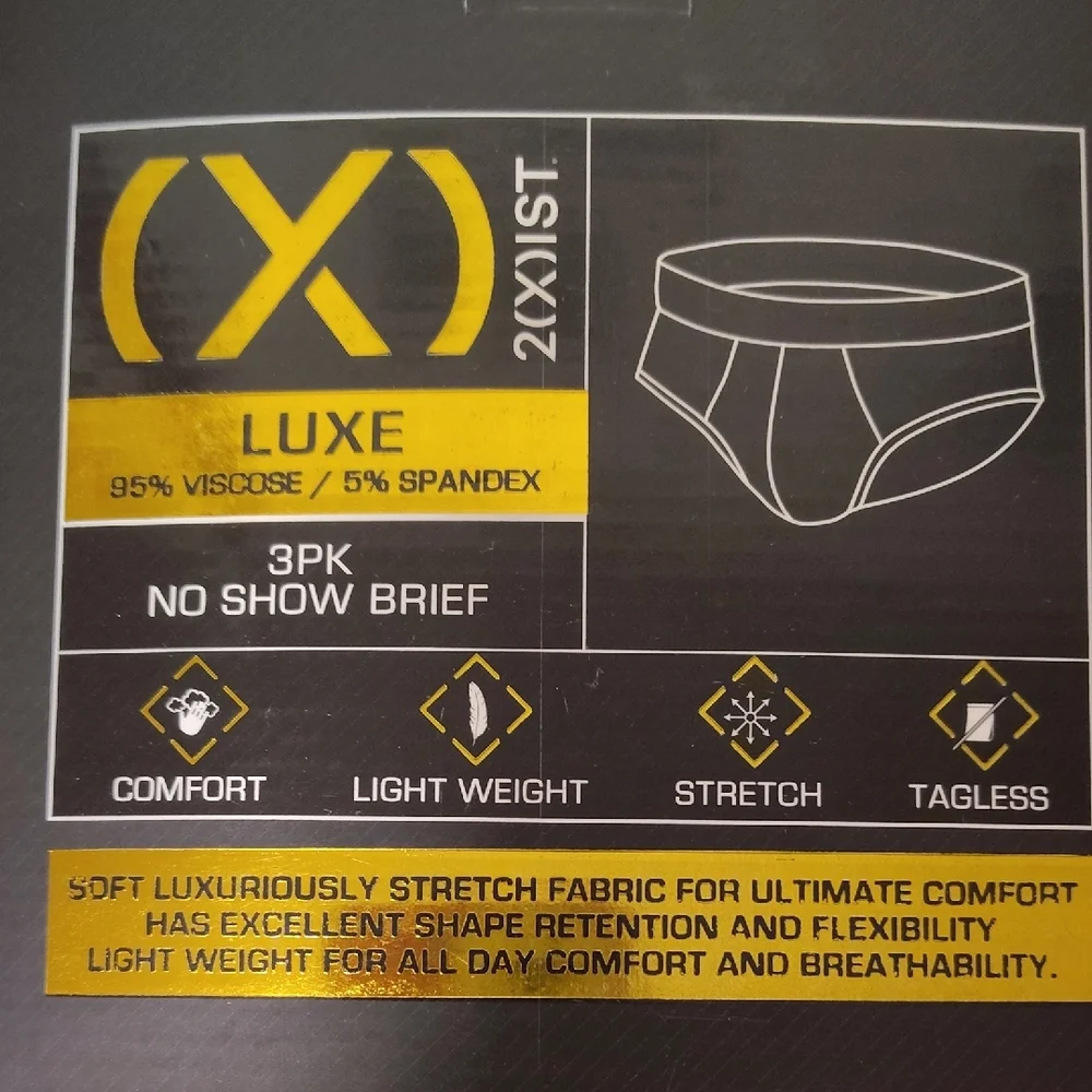 2xist Luxe No Show Brief - Navy Blue With Black Waistband  Gold Accents 3 Pack - Picture 3 of 7